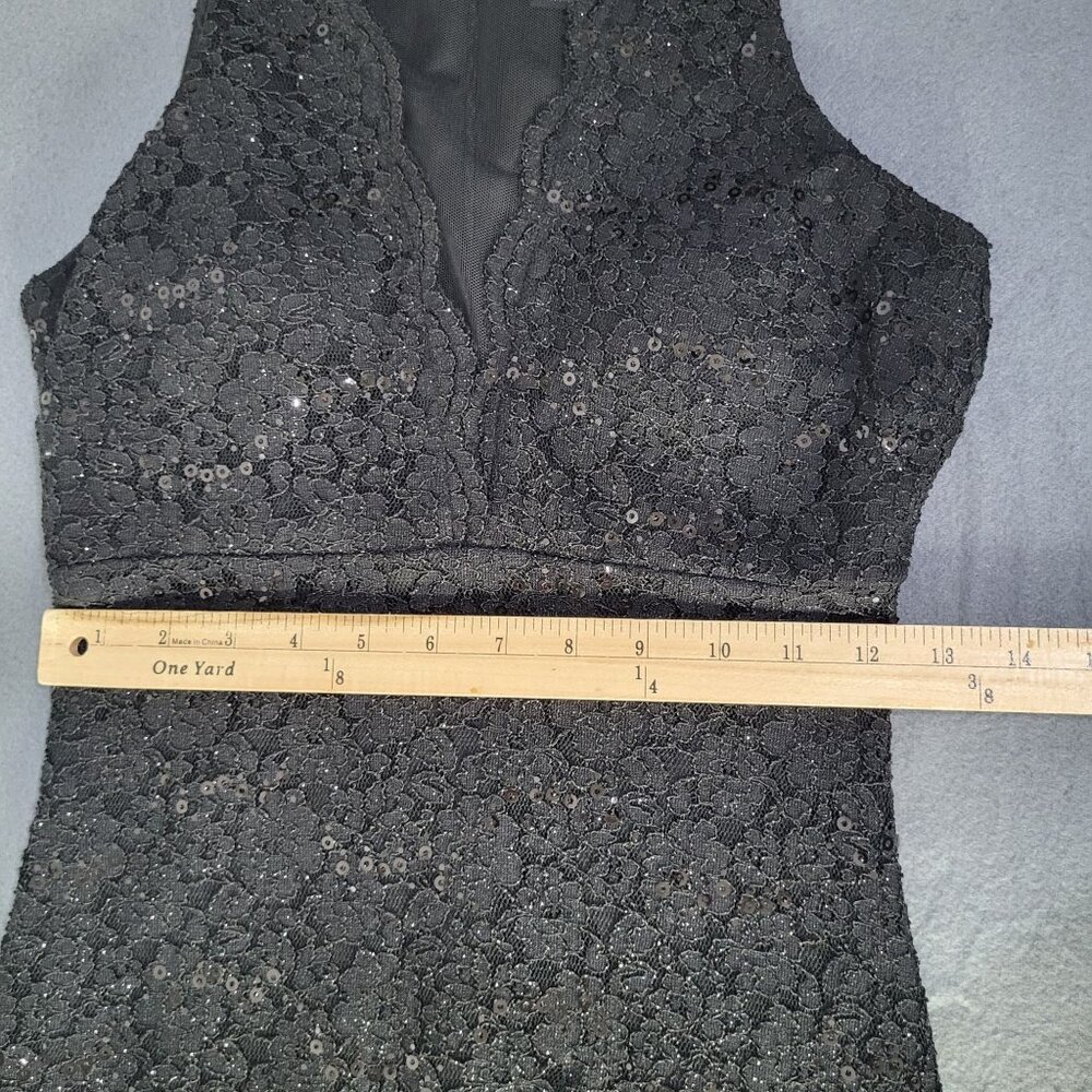 NIGHTWAY Womens SZ 4 Lace Sequin Sleeveless Little Black Dress Prom Cocktail Got - Picture 6 of 11
